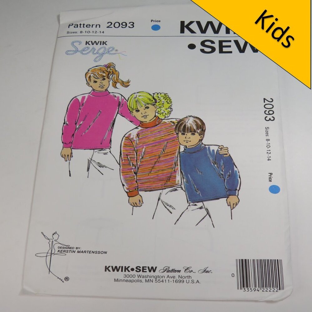 Kwik Sew 2098 boy/girl/child shirt size 8-14 UNCUT